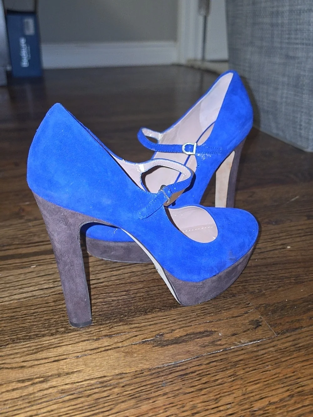 Vince Camuto Cobalt Blue Suede Mary Jane Platform Heels